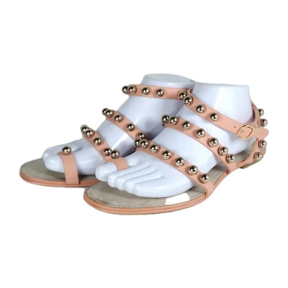 Pedro Garcia Women's Enrica EU39 US8,5 Pink Leather Studded Embellished Sandals